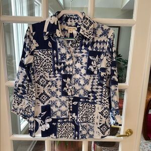 Coldwater creek Blue and White Casual Button Down Shirt size L